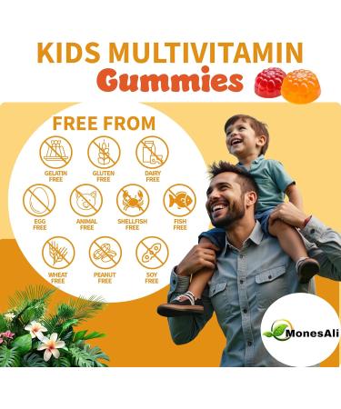 MonesAli Kids Multivitamin Gummies with Iron & Probiotics Vegan Gelatin-Free Halal Orange & Strawberry Flavors 90 Count - Buy Online on GoSupps.com