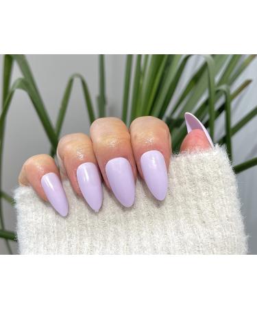 TEN NAILS 24pcs Stiletto False Nails Almond Fake Nails Acrylic Long Tips 12 Sizes with Glue (Lilac)