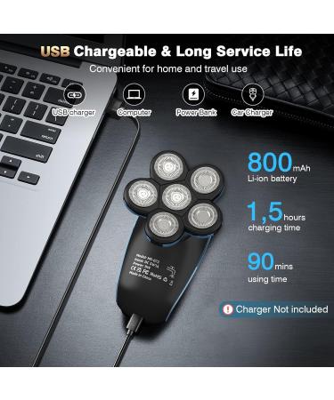 6D 6 in 1 Rotating Electric Head Shaver for Men - Wet & Dry, USB Rechargeable, IPX7 Waterproof, Professional Rotary Shavers - Cordless Beard Trimmer - Blue - Buy Online on GoSupps.com