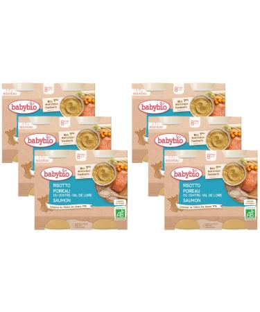 BABYBIO - Small pots - Risotto Leek Salmon with pieces - ORGANIC - 8+ months - 2x200g - Pack of 6