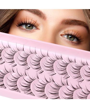 Manga Lashes Korean Natural Anime Eyelashes Wispy 3D Curl Clear Band 15MM Comic False Lashes Pack 10 Pairs by Mavphnee 1-Natural Wispy