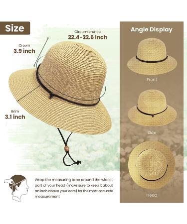 Simplicity Wide Brim Straw Sun Hat with Lanyard | UPF Summer Hat for Women in Ivory Black - Buy Online on GoSupps.com