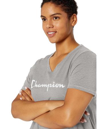 Champion Women's Plus Jersey V-Neck Tee | Script Logo | 2X | Oxford Gray - Buy Online on GoSupps.com