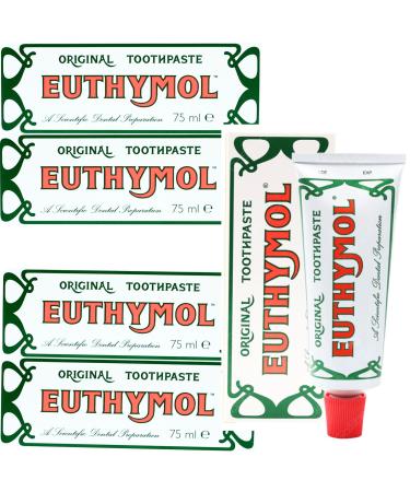 Euthymol Toothpaste with Original Toothpaste 75ml Fluoride Free Anti-Plaque Antibacterial Cavity Protection Fresh Mint Refreshing