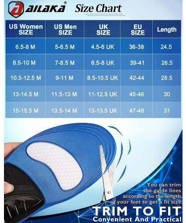 Ailaka Comfort Insoles for Flat Feet & Plantar Fasciitis | Shock Absorption Orthotic Inserts for Men & Women | All-Day Support for Sports - Size 10.5-12.5 M Women/9-11 M Men - Buy Online on GoSupps.com