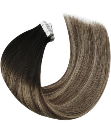Moresoo 22 Inch Tape in Human Hair Extensions Natural Black to Dark Brown with Caramel Blonde Balayage - Remy Tape in Extensions 20pcs/50g #1B/3/27 - Buy Online on GoSupps.com