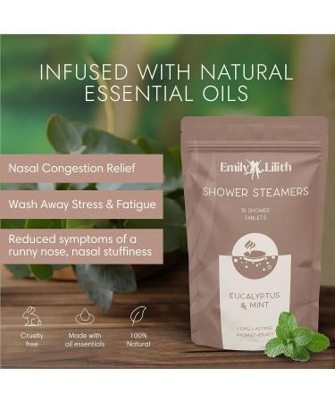 Emily & Lilith Eucalyptus and Mint Shower Steamers (15 Pack) - Aromatherapy Essential Oils for Relaxation - Self Care Shower Bombs for Women and Men - Buy Online on GoSupps.com
