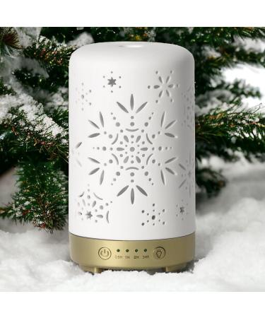 Earnest Living Eile Oil Diffuser - White Ceramic 100ml Aromatherapy Humidifier with Timer & Auto Shut-Off | Perfect for Home & Office | Christmas Snowflake Design - Buy Online on GoSupps.com