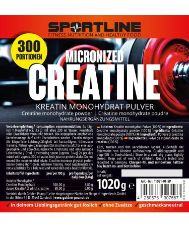 SPORTLINE by Golden Peanut Creatine Monohydrate Micronized Powder 1kg - High Dose Pure Vegan No Additives International Shipping Available - Buy Online on GoSupps.com
