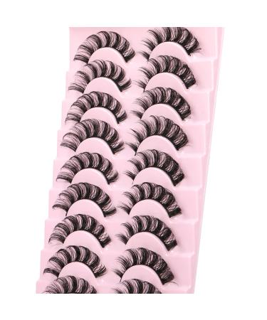 Lanflower Russian Strip lashes D Curl Eyelashes Natural Look False Eyelashes Wispy Cat Eye Lashes Pack 10 Pairs A-Cute