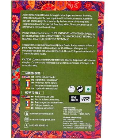 AATMANA Henna Powder (Lawsonia Inermis) Natural Looking Glossy Hair | Strengthens & Repairs Damage Hair| Men and Women Natural Hair Color - 100g - Buy Online on GoSupps.com