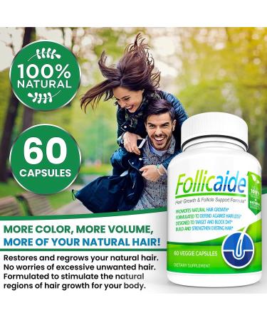 Follicaide Hair Growth Vitamin Supplement for Men and Women - Stop Hair Loss, Thinning, Shedding, and Balding - High Potency Natural Ingredients - Effective for All Hair Types - 60ct ECO PACK - Buy Online on GoSupps.com