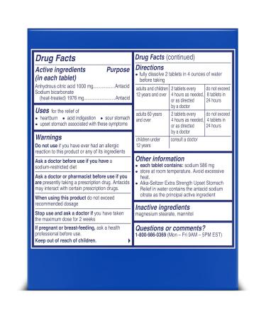 Alka-Seltzer Extra Strength Heartburn Relief Effervescent Antacid Tablets Fast Indigestion Relief 36Ct - Buy Online on GoSupps.com