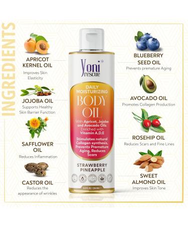 Daily Skin Moisturizing Body Oil - Apricot Jojoba Avocado & Vitamin E | Fast-Absorbing Hydration for All Skin Types | 8oz Strawberry Pineapple Scent - Buy Online on GoSupps.com