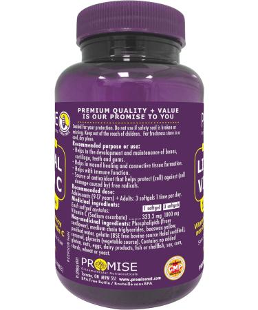 Promise Liposomal Vitamin C 1000 mg - 90 Soft Gels - Superior Immunity Support & Collagen Production - Enhances Skin Muscle & Joint Health - Canadian-Made for Antioxidant Protection & Radicals Defense - Buy Online on GoSupps.com