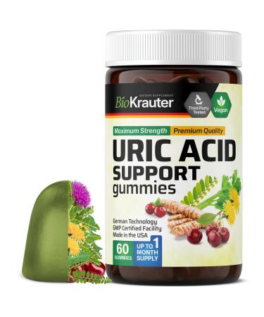 BIO KRAUTER Uric Acid Support Gummies - 60 Vegan Chews - Uric Acid Support w/Tart Cherry & Chanca Piedra 4:1 Extracts - Natural Kidney Supplement w/Milk Thistle and Turmeric