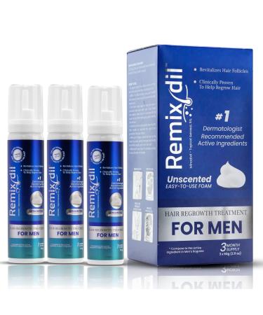 Remixidil Mens 5% Minoxidil Foam | Hair Regrowth Treatment for Men | Clinically Proven Formula for Hair Loss and Hair Growth | Glycerin Based Formula - No Scalp Irritation| 3-Month Supply