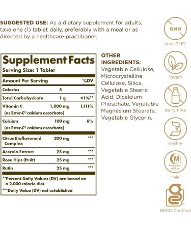 Solgar Ester-C Plus 1000mg Vitamin C - 180 Tablets | Non-Acidic & Gentle Formula | Supports Respiratory Health | Non-GMO & Gluten-Free - Buy Online on GoSupps.com