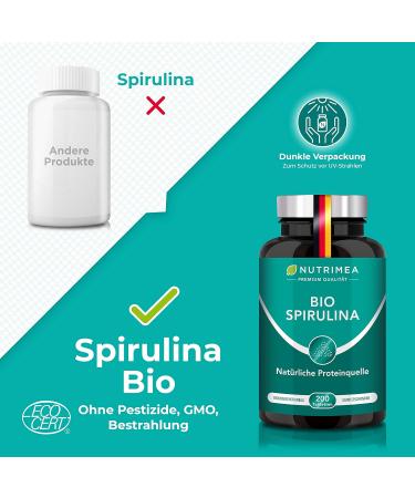 Buy Certified Organic Spirulina Tablets | 200 Pieces - 500mg High Dose Vegan Lab Tested No Additives - Buy Online on GoSupps.com