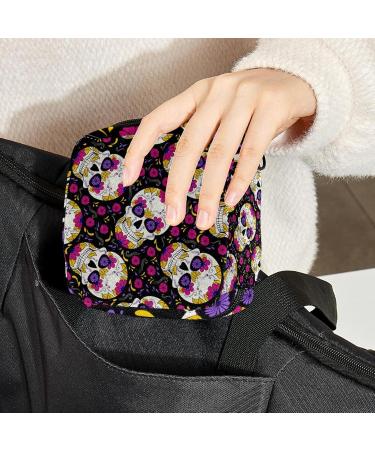 Stylish Menstruation Pad Bag with Zipper - Forale Mexican Sugar Skull Design | Women's Tampon & Napkin Collection Bag - Buy Online on GoSupps.com