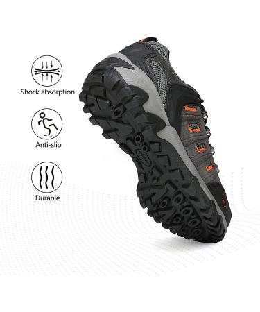 NORTIV 8 Men's Waterproof Leather Hiking Shoes - Size 11, Black/Dark/Grey/Orange - Buy Online on GoSupps.com