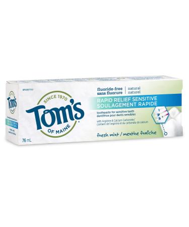 Tom's of Maine Fresh Mint Rapid Relief Sensitive Natural Paste Fresh Mint 76 mL 76.0 ml (Pack of 1) Luminous White w/ Charcoal Wintergreen