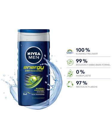 Nivea Men Energy Shower Gel 250ml pH-Skin-Friendly Care Vitalizing Fragrance 24h Fresh Effect | Mint Extract for Body Face & Hair - Buy Online on GoSupps.com