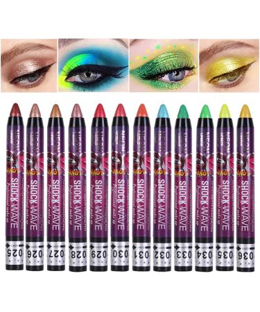 MEICOLY Red Eyeshadow Stick  12 Pcs Metallic Green Champagne Neon Eyeshadow Crayon Eye Brightener Stick Pro Waterproof & Long Lasting Shiny Rotating Eyeshadow Sticks C C eyeshadow stick