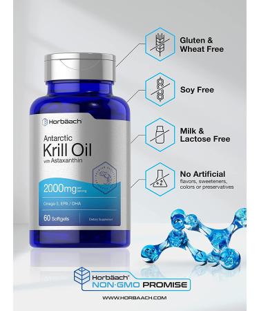 Antarctic Krill Oil 2000mg Softgels | Omega-3 EPA DHA Supplement with Astaxanthin | Non-GMO & Gluten Free | 60 Capsules by Horbaach - Buy Online on GoSupps.com