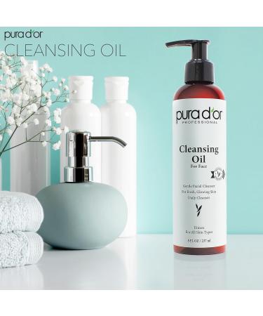 PURA D'OR 8 Oz Facial Cleansing Oil | Nourishing Botanical Blend Gentle Makeup Remover & Deep Cleanser | Vitamin Jojoba & Sunflower Oil for Healthy Glowing Skin | Paraben-Free Beauty - Buy Online on GoSupps.com