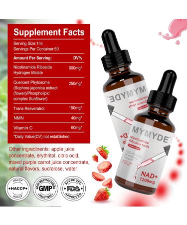 MYMYDE NAD+1200mg Booster Supplement with Nicotinamide Riboside Resveratrol NMN 1200mg 50ml Liquid Drops for Cellular Health Anti-Aging Support - Buy Online on GoSupps.com