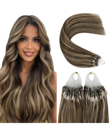 Youngsee Microring Extensions Brown 45cm Microring Extensions Real Hair 1g Microring Real Hair Dark Brown With Blond Micro Loop Hair Extensions real hair micro beads 50g #p4/27 45 cm-micro 3-2- #P4/27