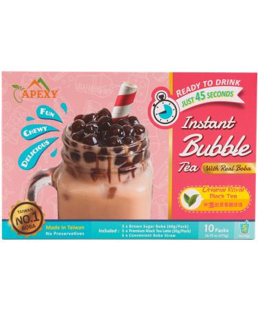 Bubble Tea COMPLETE SET. BEST DIY Boba / Bubble Tea Kit, Ready In 45 Seconds, 5 Packs Milk Tea Powder + 5 Packs Brown Sugar Tapioca Pearls+ 5 Bubble tea Straws By APEXY, Original