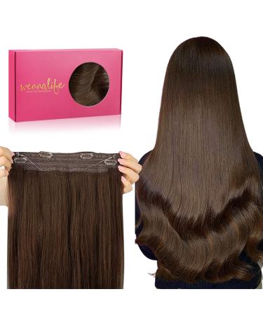 WENNALIFE Wire Hair Extensions, 18 inch 95g Chocolate Brown Remy Hair Extensions Invisible Transparent Wire Fish Line Hair Extensions Straight Real Human Hair Extensions 18 Inch #4 Chocolate Brown