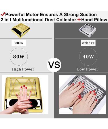 80W Nail Dust Collector - Professional Nail Suction & Dust Extractor for Manicure Salon - Golden Nail Fan for Acrylic Nails - Buy Online on GoSupps.com
