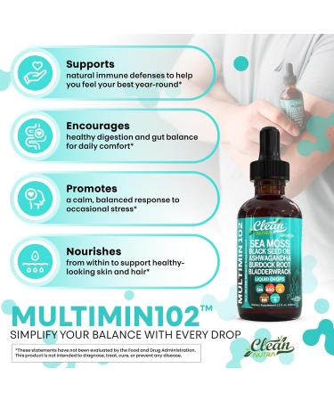 Clean Nutraceuticals Sea Moss Drops Supplement Liquid with Black Seed Oil Ashwagandha Burdock Root & Bladderwrack - Multimineral Organic Non-GMO Vegan for Gut Heath Skin Immune Support Hair (2) - Buy Online on GoSupps.com