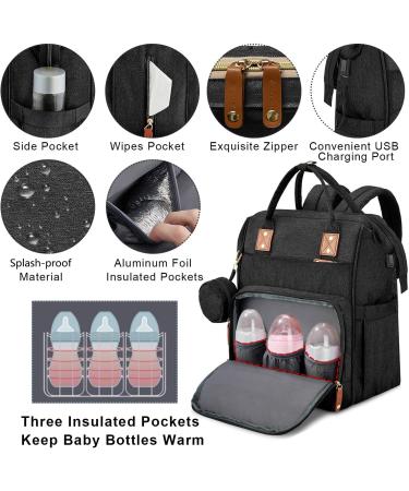 Fexkean All Black Diaper Bag: Large Capacity Backpack with Foldable Travel Bed & Mobile Changing Pad - Perfect Multifunctional Baby Gear for Parents - Buy Online on GoSupps.com