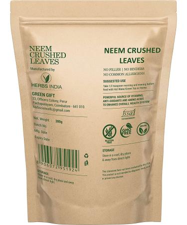 Neem Leaves Crushed for Fresh Neem Leaf Tea - 300g (10.6 oz) Herbal Supplement by HerbsIndia - Buy Online on GoSupps.com
