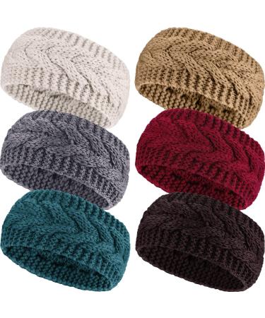 Pangda 6 Pieces Women's Cable Knitted Headbands, Winter Chunky Ear Warmers Suitable for Daily Wear and Sport (Assorted Color)