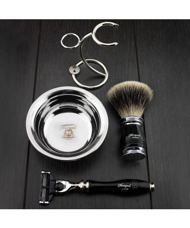 4 Pc Men's Shaving Kit - 3 Edge Razor Silver Tip Badger Hair Brush Stand & Stainless Steel Bowl - Perfect Gift Set for Men - Buy Online on GoSupps.com