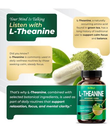 GriMed L-Theanine 11 900mg- X10 Power with Apigenin GABA Ashwagandha Rhodiola - Relaxation & Restoration Focus and Memory (150 Count (Pack of 1)) - Buy Online on GoSupps.com