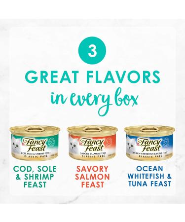 Purina Fancy Feast Grain Free Pate Wet Cat Food Variety Pack - Seafood Classic Pate Collection - 30 Pack of 3 oz. Cans - Buy Online on GoSupps.com