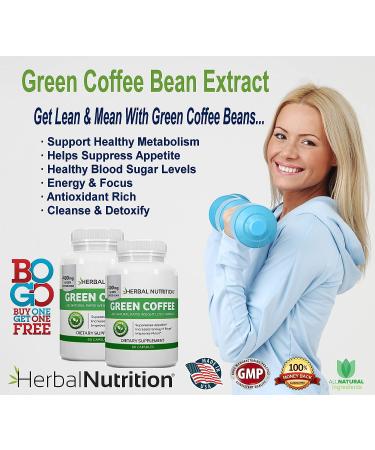 BOGO Herbal Nutrition Pure Green Coffee Bean Extract: 120 Capsules, 400mg-1200mg Dosing, 50% Chlorogenic Acid - Weight Loss & Cleanse Supplement - Buy Online on GoSupps.com
