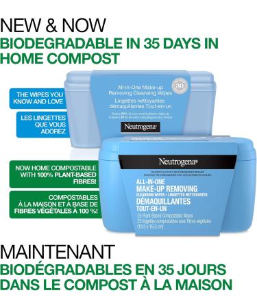 Neutrogena All-in-One Makeup Removing Cleansing Wipes - Face Cleanser - Eye Makeup Remover - Biodegradable - 25 Facial Wipes - Buy Online on GoSupps.com