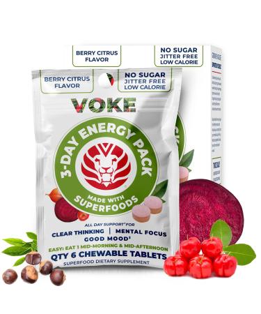 Voke ENERGY TABLETS - Rapid Focus Superfood Chewable Tablets Pocket Portable Resealable Packaging Vitamin C Supports Focus Memory Concentration Clear Thinking and Good Mood. 30 count (Pack of 5) 1 Count (Pack of 30)