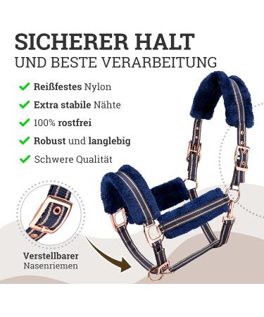 Esposita Halfter Champion Edition - Navy/Rosegold Soft Fluffy Stallhalter with Synthetic Fur | XFull/XWB - Buy Online on GoSupps.com