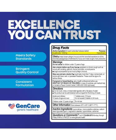 GenCare Mucus Relief 1200 mg Maximum Strength (30 Count) 1200mg Guaifenesin Extended-Release Tablets Expectorant for Chest Congestion Relief for Adults Compare to Maximum Strength 12 Hour 30 Count (Pack of 1) - Buy Online on GoSupps.com