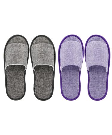 Frcctre 16 Pairs Disposable Cotton Linen Spa Slippers for Women and Men - Non-Slip Open Toe Slippers for Travel, Hotel, Home - Gray/Purple - Buy Online on GoSupps.com