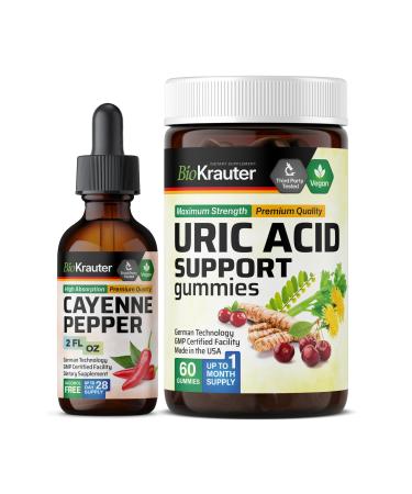 BIO KRAUTER Cayenne Tincture 2 Fl. Oz. & Uric Acid Support 60 Gummies