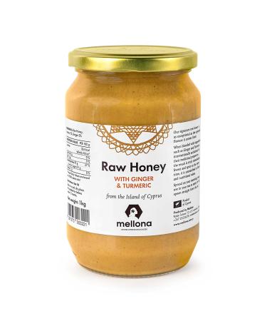 Mellona 100% Raw & Natural Creamy Golden Honey With Ginger & Turmeric Unheated & Unfiltered 1KG